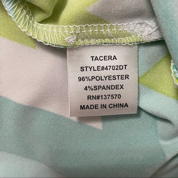 NWT Tacera Chevron Pattern Short Sleeve Blouse Teal White Lime Green Size Small - Picture 11 of 12